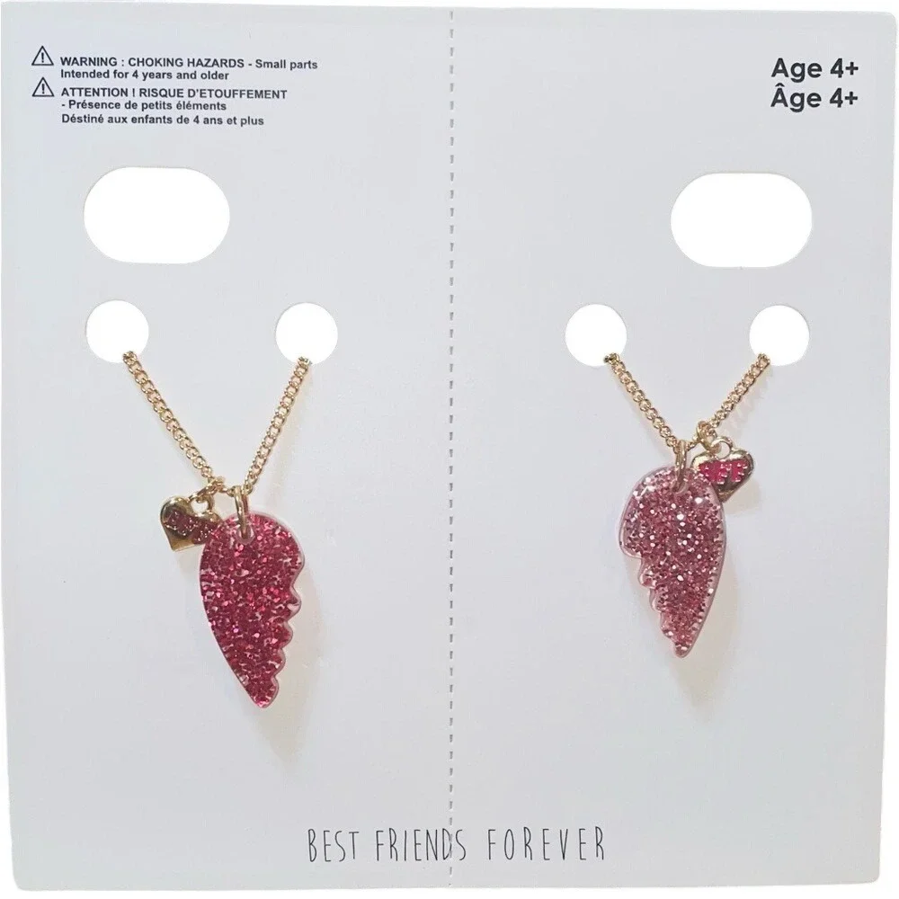 Kids Heart Necklace Set Best Friends Forever BFF‎ Locket Shaker 4 Pack Gold Tone
